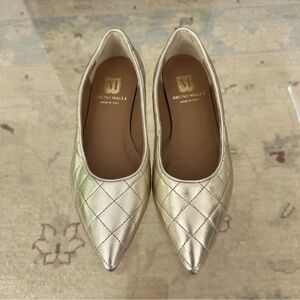 Bruno Magli Quilted Metallic Leather Bianca Ballet Flats Sz 37.5 Light Gold